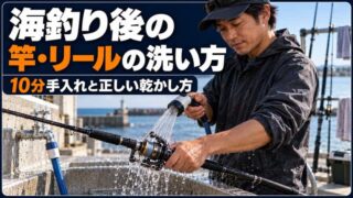 海釣り後の竿とリールを洗って陰干しへ置くまでの10分手入れ 