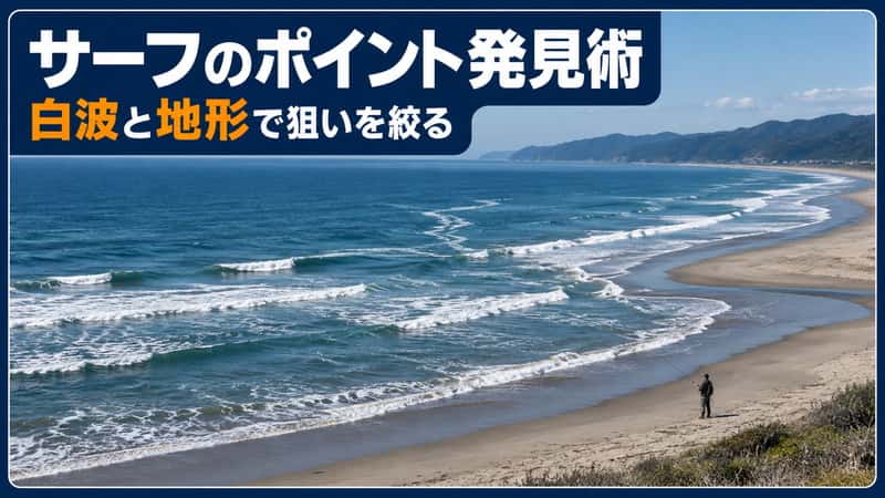 サーフ釣りのポイントは航空写真と白波で絞り込みキャストで確かめる 